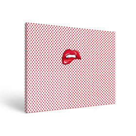 Холст прямоугольный с принтом Губы Горох в Белгороде, 100% ПВХ |  | swag | блики | девушка | женщина | зубы | королева | красная помада | красный горошек | лицо | поцелуй | прикус | принт | улыбка | целовать