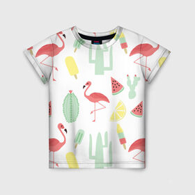 Детская футболка 3D с принтом Flamingo print в Белгороде, 100% гипоаллергенный полиэфир | прямой крой, круглый вырез горловины, длина до линии бедер, чуть спущенное плечо, ткань немного тянется | animals | beautiful | blue | color | cute | nature | sea | water | wild | белое | вода | голубое | животные | красивое | красота | милое | море | морское | природа | птица | птицы | птичка | птички | синее | цвет | чёрное | яркое