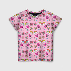 Детская футболка 3D с принтом Стикеры для Нее в Белгороде, 100% гипоаллергенный полиэфир | прямой крой, круглый вырез горловины, длина до линии бедер, чуть спущенное плечо, ткань немного тянется | звезды | пончик | радуга | розовый | сердечко | я тебя люблю