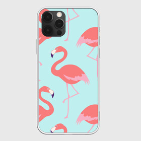 Чехол для iPhone 12 Pro с принтом Flamingos pattern в Белгороде, силикон | область печати: задняя сторона чехла, без боковых панелей | Тематика изображения на принте: animals | beautiful | bird | birds | birdy | blue | color | flamingo | nature | wild | белое | голубое | животные | красивое | красота | милое | природа | птица | птицы | птичка | птички | синее | фламинго | цвет | яркое