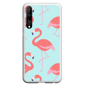 Чехол для Honor P30 с принтом Flamingos pattern в Белгороде, Силикон | Область печати: задняя сторона чехла, без боковых панелей | Тематика изображения на принте: animals | beautiful | bird | birds | birdy | blue | color | flamingo | nature | wild | белое | голубое | животные | красивое | красота | милое | природа | птица | птицы | птичка | птички | синее | фламинго | цвет | яркое