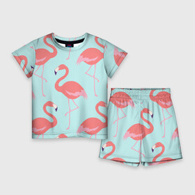 Детский костюм с шортами 3D с принтом Flamingos pattern в Белгороде,  |  | animals | beautiful | bird | birds | birdy | blue | color | flamingo | nature | wild | белое | голубое | животные | красивое | красота | милое | природа | птица | птицы | птичка | птички | синее | фламинго | цвет | яркое