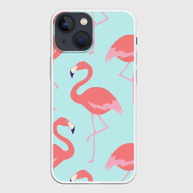 Чехол для iPhone 13 mini с принтом Flamingos pattern в Белгороде,  |  | animals | beautiful | bird | birds | birdy | blue | color | flamingo | nature | wild | белое | голубое | животные | красивое | красота | милое | природа | птица | птицы | птичка | птички | синее | фламинго | цвет | яркое