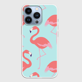 Чехол для iPhone 13 Pro с принтом Flamingos pattern в Белгороде,  |  | Тематика изображения на принте: animals | beautiful | bird | birds | birdy | blue | color | flamingo | nature | wild | белое | голубое | животные | красивое | красота | милое | природа | птица | птицы | птичка | птички | синее | фламинго | цвет | яркое