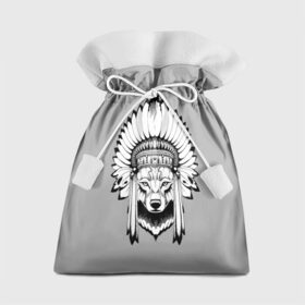 Подарочный 3D мешок с принтом Indian wolf в Белгороде, 100% полиэстер | Размер: 29*39 см | indian | wolf | волк | голова животного | индеец | перья