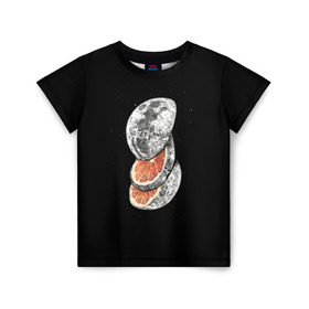 Детская футболка 3D с принтом Луна дольками в Белгороде, 100% гипоаллергенный полиэфир | прямой крой, круглый вырез горловины, длина до линии бедер, чуть спущенное плечо, ткань немного тянется | апельсин | грейпфрут | ломтики | цитрус