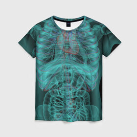 Женская футболка 3D с принтом рентген человека в Белгороде, 100% полиэфир ( синтетическое хлопкоподобное полотно) | прямой крой, круглый вырез горловины, длина до линии бедер | кости | органы | рентген | человек