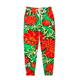 Мужские брюки 3D с принтом Узор из цветов в Белгороде, 100% полиэстер | манжеты по низу, эластичный пояс регулируется шнурком, по бокам два кармана без застежек, внутренняя часть кармана из мелкой сетки | 3d | арт | астры | красные | ромашки | узор | цветы