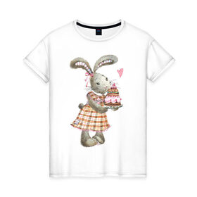 Женская футболка хлопок с принтом Кролик в Белгороде, 100% хлопок | прямой крой, круглый вырез горловины, длина до линии бедер, слегка спущенное плечо | 