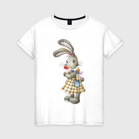 Женская футболка хлопок с принтом Кролик в Белгороде, 100% хлопок | прямой крой, круглый вырез горловины, длина до линии бедер, слегка спущенное плечо | 