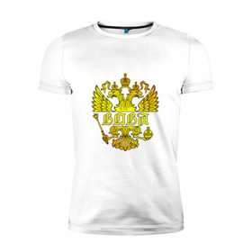 Мужская футболка премиум с принтом Вова в золотом гербе РФ в Белгороде, 92% хлопок, 8% лайкра | приталенный силуэт, круглый вырез ворота, длина до линии бедра, короткий рукав | 