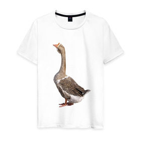Мужская футболка хлопок с принтом Gus power в Белгороде, 100% хлопок | прямой крой, круглый вырез горловины, длина до линии бедер, слегка спущенное плечо. | белый | гуси | животные | птицы