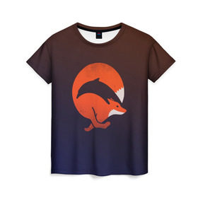 Женская футболка 3D с принтом Лисица и дельфин в Белгороде, 100% полиэфир ( синтетическое хлопкоподобное полотно) | прямой крой, круглый вырез горловины, длина до линии бедер | fox | два в одном | животное | зверь | красивая | лис | лиса | лисенок | лисица | лисичка | мех | патрикеевна | плутовка | прикольная | природа | рисунок | рыба | рыжая | рыжий цвет | сказка | хвост | хитрая