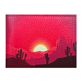 Обложка для студенческого билета с принтом Gorgeous sunset в Белгороде, натуральная кожа | Размер: 11*8 см; Печать на всей внешней стороне | 3d | арт | дикий запад | закат | кактус | природа | солнце