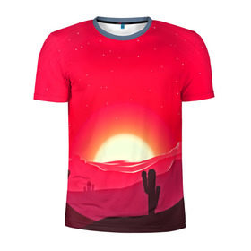 Мужская футболка 3D спортивная с принтом Gorgeous sunset в Белгороде, 100% полиэстер с улучшенными характеристиками | приталенный силуэт, круглая горловина, широкие плечи, сужается к линии бедра | 3d | арт | дикий запад | закат | кактус | природа | солнце