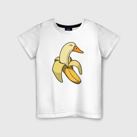 Детская футболка хлопок с принтом утка банан в Белгороде, 100% хлопок | круглый вырез горловины, полуприлегающий силуэт, длина до линии бедер | banana | duck | meme | банан | мем | утка