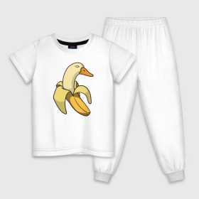 Детская пижама хлопок с принтом утка банан в Белгороде, 100% хлопок |  брюки и футболка прямого кроя, без карманов, на брюках мягкая резинка на поясе и по низу штанин
 | Тематика изображения на принте: banana | duck | meme | банан | мем | утка