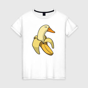 Женская футболка хлопок с принтом утка банан в Белгороде, 100% хлопок | прямой крой, круглый вырез горловины, длина до линии бедер, слегка спущенное плечо | banana | duck | meme | банан | мем | утка