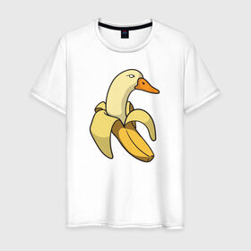 Мужская футболка хлопок с принтом утка банан в Белгороде, 100% хлопок | прямой крой, круглый вырез горловины, длина до линии бедер, слегка спущенное плечо. | banana | duck | meme | банан | мем | утка
