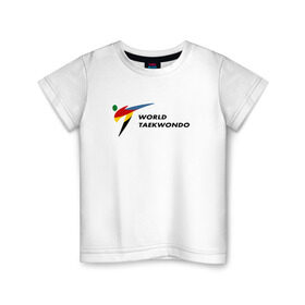 Детская футболка хлопок с принтом World Taekwondo logo в Белгороде, 100% хлопок | круглый вырез горловины, полуприлегающий силуэт, длина до линии бедер | Тематика изображения на принте: world taekwondo | wt | логотип | тхэквондо