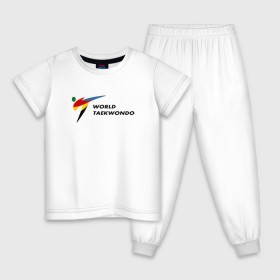 Детская пижама хлопок с принтом World Taekwondo logo в Белгороде, 100% хлопок |  брюки и футболка прямого кроя, без карманов, на брюках мягкая резинка на поясе и по низу штанин
 | world taekwondo | wt | логотип | тхэквондо