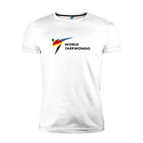 Мужская футболка премиум с принтом World Taekwondo logo в Белгороде, 92% хлопок, 8% лайкра | приталенный силуэт, круглый вырез ворота, длина до линии бедра, короткий рукав | world taekwondo | wt | логотип | тхэквондо