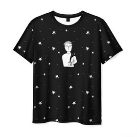 Мужская футболка 3D с принтом Чай Космос в Белгороде, 100% полиэфир | прямой крой, круглый вырез горловины, длина до линии бедер | звезды | корабль | космонавт | кофе | мужчина | небо | ночь | парень | черно белый | эмоции
