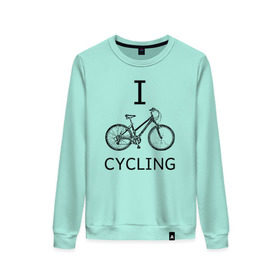 Женский свитшот хлопок с принтом I love cycling в Белгороде, 100% хлопок | прямой крой, круглый вырез, на манжетах и по низу широкая трикотажная резинка  | bicycle | bike | bmx | cycling | enjoy | i | like | love | moto | ride | rider | sport | байк | велик | вело | велосипед | велосипедист | ездить | зож | катать | кататься | лето | спорт | спортсмен