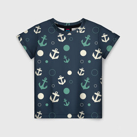Детская футболка 3D с принтом Морская в Белгороде, 100% гипоаллергенный полиэфир | прямой крой, круглый вырез горловины, длина до линии бедер, чуть спущенное плечо, ткань немного тянется | Тематика изображения на принте: вода | лето | море | океан | отдых | синий | темный | узор | якорь