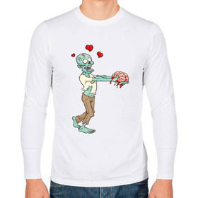 Мужской лонгслив хлопок с принтом Zombie love в Белгороде, 100% хлопок |  | brain | heart | love | zombie | зомби | любовь | мозги | сердце