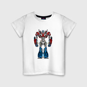 Детская футболка хлопок с принтом Оптимус Прайм в Белгороде, 100% хлопок | круглый вырез горловины, полуприлегающий силуэт, длина до линии бедер | autobot | robot | transformers | автобот | кибертрон | оптимус | прайм | робот