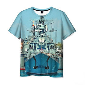 Мужская футболка 3D с принтом Сторожевой корабль в Белгороде, 100% полиэфир | прямой крой, круглый вырез горловины, длина до линии бедер | 3d | море | севастополь | сторожевой корабль | судно | черноморский флот