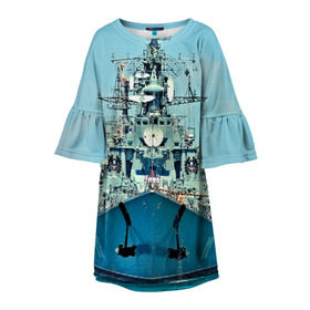 Детское платье 3D с принтом Сторожевой корабль в Белгороде, 100% полиэстер | прямой силуэт, чуть расширенный к низу. Круглая горловина, на рукавах — воланы | 3d | море | севастополь | сторожевой корабль | судно | черноморский флот