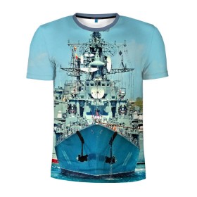 Мужская футболка 3D спортивная с принтом Сторожевой корабль в Белгороде, 100% полиэстер с улучшенными характеристиками | приталенный силуэт, круглая горловина, широкие плечи, сужается к линии бедра | 3d | море | севастополь | сторожевой корабль | судно | черноморский флот