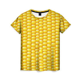 Женская футболка 3D с принтом Сладкая вареная кукуруза в Белгороде, 100% полиэфир ( синтетическое хлопкоподобное полотно) | прямой крой, круглый вырез горловины, длина до линии бедер | еда | кукуруза