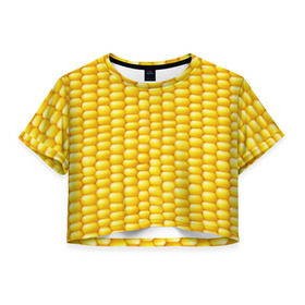 Женская футболка 3D укороченная с принтом Сладкая вареная кукуруза в Белгороде, 100% полиэстер | круглая горловина, длина футболки до линии талии, рукава с отворотами | еда | кукуруза