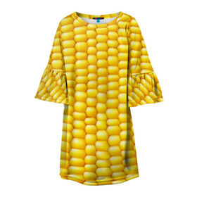 Детское платье 3D с принтом Сладкая вареная кукуруза в Белгороде, 100% полиэстер | прямой силуэт, чуть расширенный к низу. Круглая горловина, на рукавах — воланы | еда | кукуруза