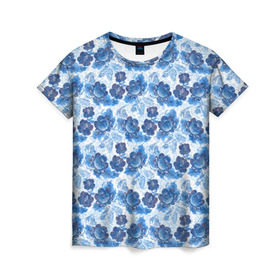 Женская футболка 3D с принтом Гжель в Белгороде, 100% полиэфир ( синтетическое хлопкоподобное полотно) | прямой крой, круглый вырез горловины, длина до линии бедер | роспись | цветы
