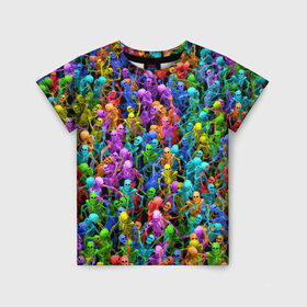 Детская футболка 3D с принтом Разноцветные скелеты в Белгороде, 100% гипоаллергенный полиэфир | прямой крой, круглый вырез горловины, длина до линии бедер, чуть спущенное плечо, ткань немного тянется | паттерн | разноцветный | скелет | яркий