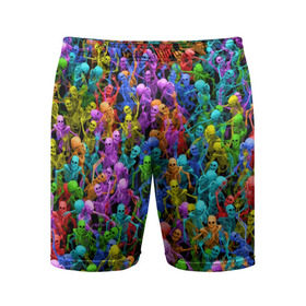 Мужские шорты 3D спортивные с принтом Разноцветные скелеты в Белгороде,  |  | паттерн | разноцветный | скелет | яркий