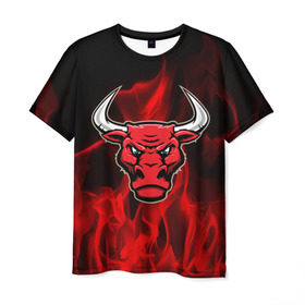 Мужская футболка 3D с принтом Angry bull в Белгороде, 100% полиэфир | прямой крой, круглый вырез горловины, длина до линии бедер | 3d | angry bull | in fire | бык | в огне | дым | животные | мощь | огненный | огонь | пламя | пожар | сила | стихия