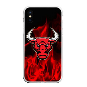 Чехол для iPhone XS Max матовый с принтом Angry bull в Белгороде, Силикон | Область печати: задняя сторона чехла, без боковых панелей | 3d | angry bull | in fire | бык | в огне | дым | животные | мощь | огненный | огонь | пламя | пожар | сила | стихия