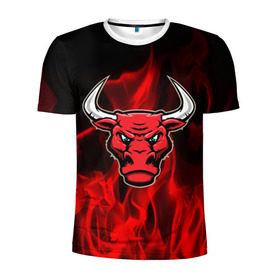 Мужская футболка 3D спортивная с принтом Angry bull в Белгороде, 100% полиэстер с улучшенными характеристиками | приталенный силуэт, круглая горловина, широкие плечи, сужается к линии бедра | Тематика изображения на принте: 3d | angry bull | in fire | бык | в огне | дым | животные | мощь | огненный | огонь | пламя | пожар | сила | стихия