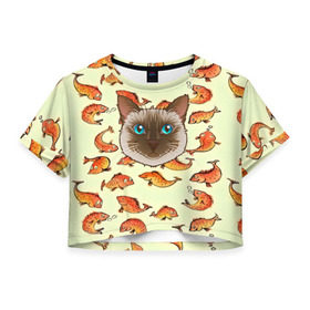 Женская футболка 3D укороченная с принтом Котик в рыбках! в Белгороде, 100% полиэстер | круглая горловина, длина футболки до линии талии, рукава с отворотами | животные | коты | котэ | котята | милые животные | прикольные | рыба | рыбки | цветные | яркие