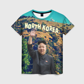 Женская футболка 3D с принтом NORTH KOREA в Белгороде, 100% полиэфир ( синтетическое хлопкоподобное полотно) | прямой крой, круглый вырез горловины, длина до линии бедер | hollywood | kim jong un | north korea | ким чен ын | северная корея