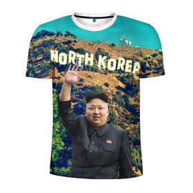 Мужская футболка 3D спортивная с принтом NORTH KOREA в Белгороде, 100% полиэстер с улучшенными характеристиками | приталенный силуэт, круглая горловина, широкие плечи, сужается к линии бедра | hollywood | kim jong un | north korea | ким чен ын | северная корея