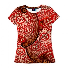 Женская футболка 3D с принтом Турецкий огурец в Белгороде, 100% полиэфир ( синтетическое хлопкоподобное полотно) | прямой крой, круглый вырез горловины, длина до линии бедер | 3d | абстракция | арт | индийский | турецкий огурец | узор | фигуры | цветы
