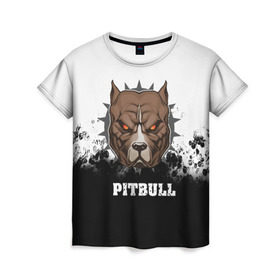 Женская футболка 3D с принтом Pitbull в Белгороде, 100% полиэфир ( синтетическое хлопкоподобное полотно) | прямой крой, круглый вырез горловины, длина до линии бедер | 3d | dog | pitbull | абстракция | животные | краска | собака | черно белый