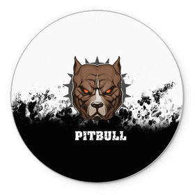 Коврик круглый с принтом Pitbull в Белгороде, резина и полиэстер | круглая форма, изображение наносится на всю лицевую часть | Тематика изображения на принте: 3d | dog | pitbull | абстракция | животные | краска | собака | черно белый