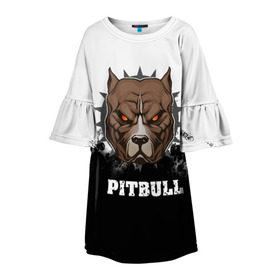 Детское платье 3D с принтом Pitbull в Белгороде, 100% полиэстер | прямой силуэт, чуть расширенный к низу. Круглая горловина, на рукавах — воланы | 3d | dog | pitbull | абстракция | животные | краска | собака | черно белый